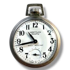 VTG Westclox Scotty Pocket Watch Stainless Steel Enamel Dial Sub Seconds WORKS